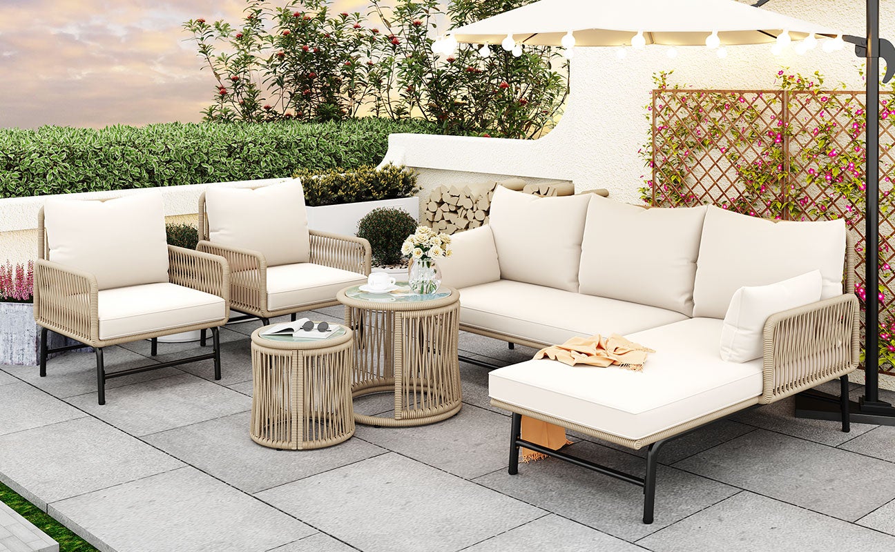 Salon bas de jardin en fer Beige 6 personnes - 3