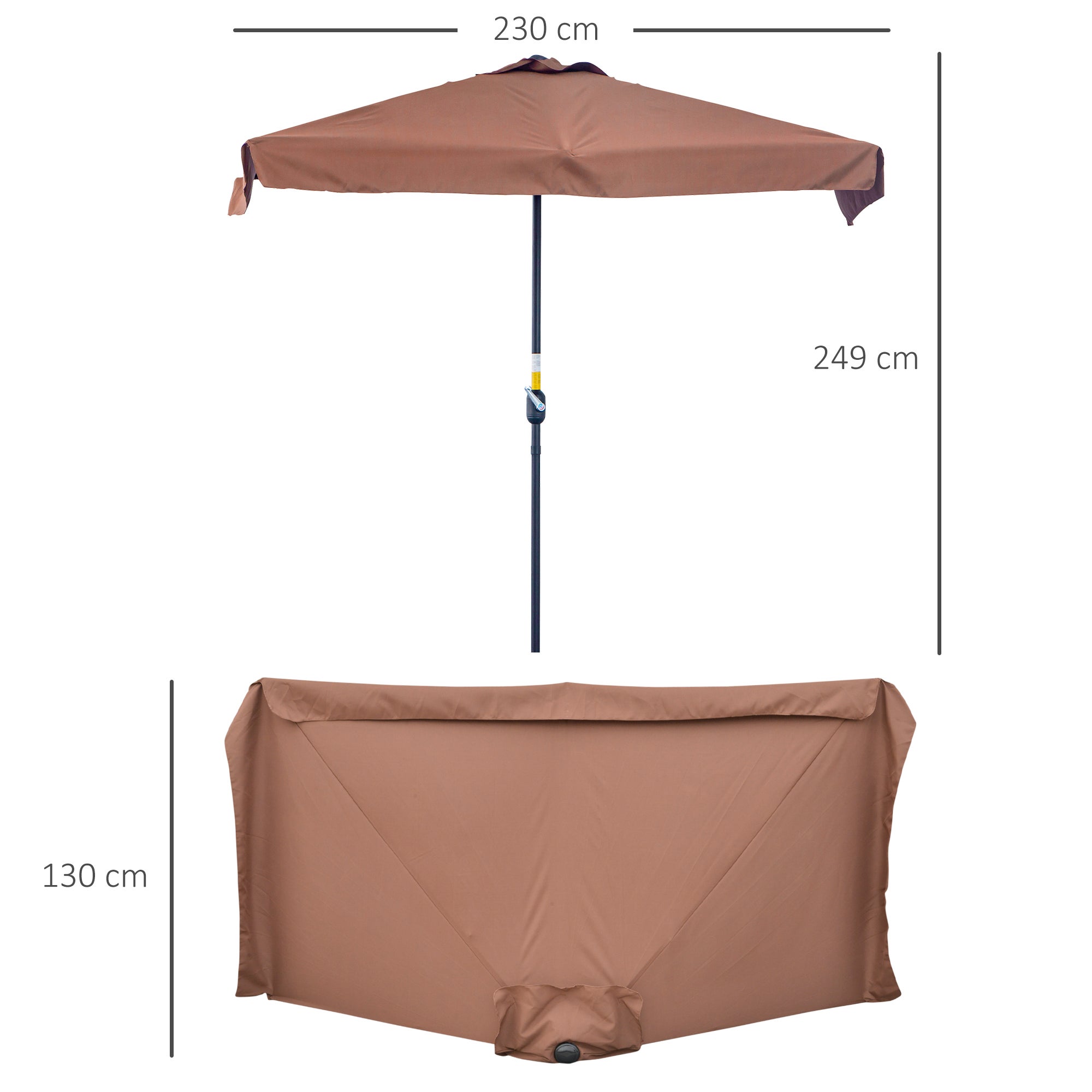 Parasol de balcon - demi parasol - 5 entretoises métal polyester haute densité - 3