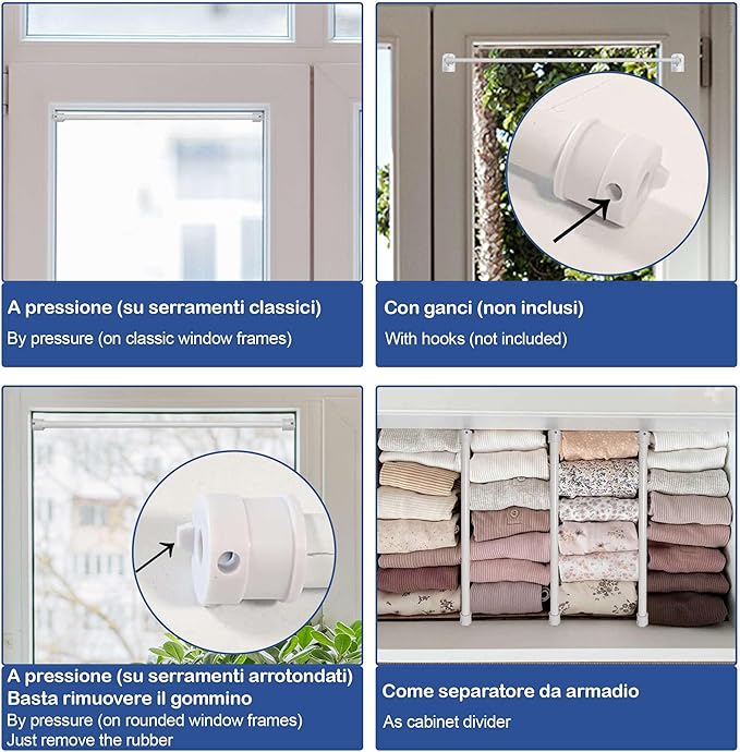 Haste de mola em aço galvanizado - Varas de pressão extensíveis 37-63cm - Cor branca - 5