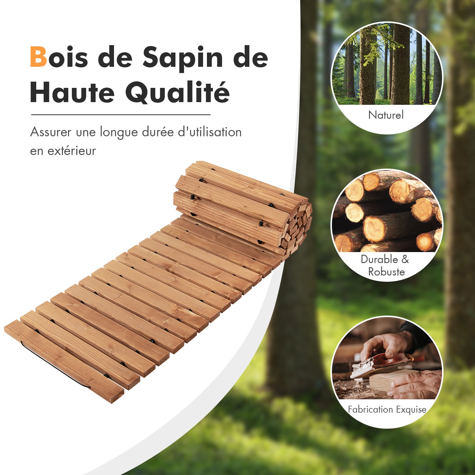 Bordure Droite à Dérouler en Bois de 245 cm, Allée de Jardin Extérieure Résistante aux Intempéries avec Fil d'Acier, 245 x 43 cm - 6