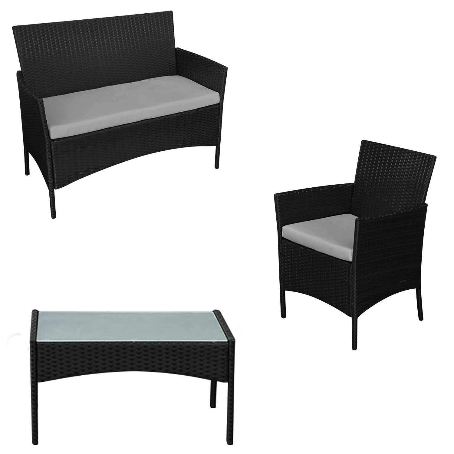 Zestaw mebli ogrodowych CORFOU z czarnej plecionej żywicy, 4-osobowy - szare poduszki - 2