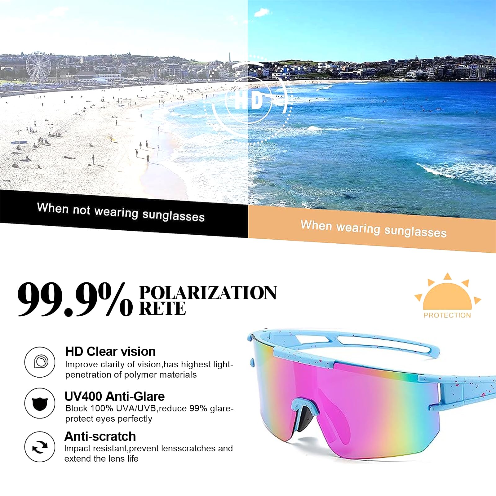 Lunette de Cyclisme Homme Lunettes Vélo Route Vitesse Protection UV400 Soleil Sport Outdoor Course Pêche Hommes Femmes - 5