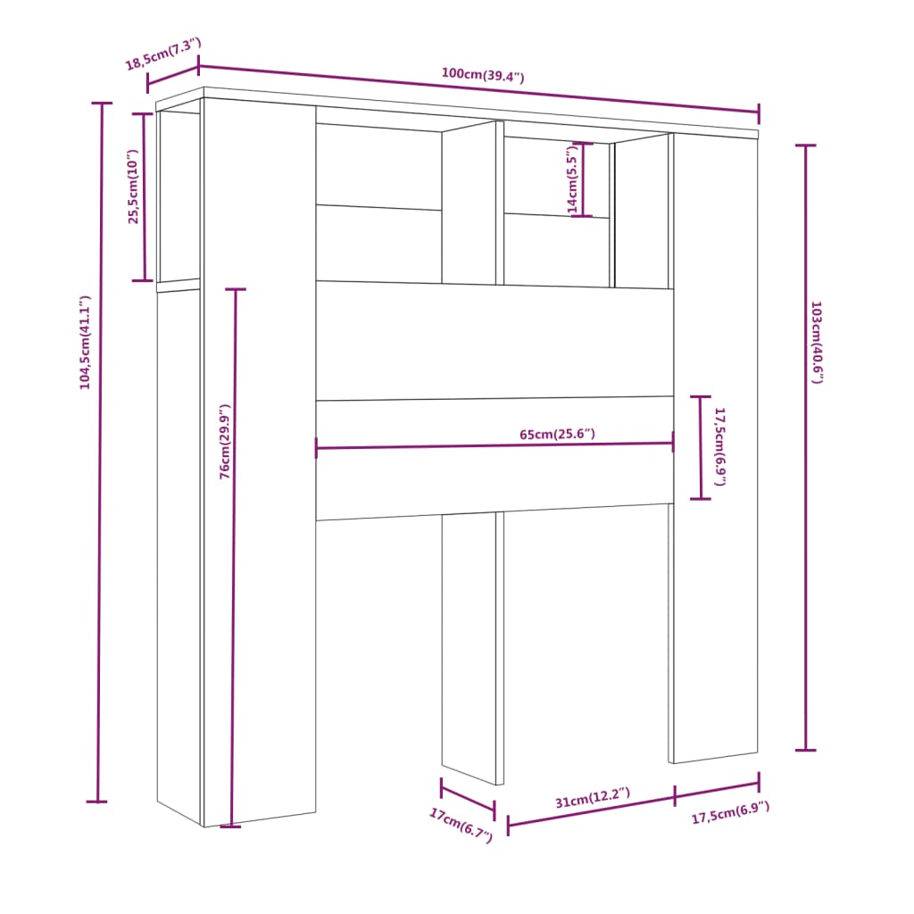 Maison Exclusive - Testiera con Scomparti Grigio Sonoma 100x18,5x102,5 cm - 6