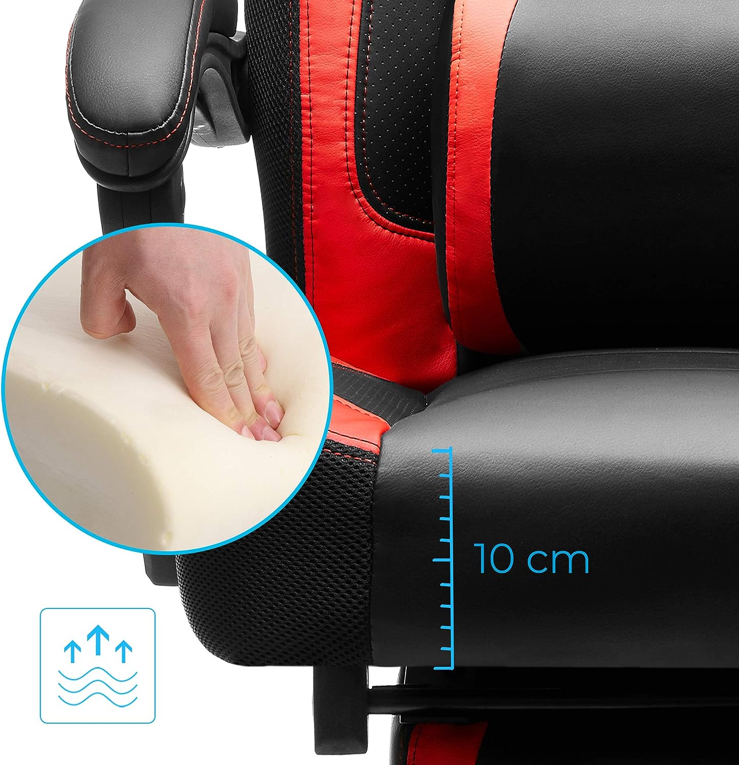 Fauteuil Gamer Ergonomique, avec Repose-Pieds télescopique, Appui-tête réglable, capacité de Charge 150 kg, Rouge et Noir - 4