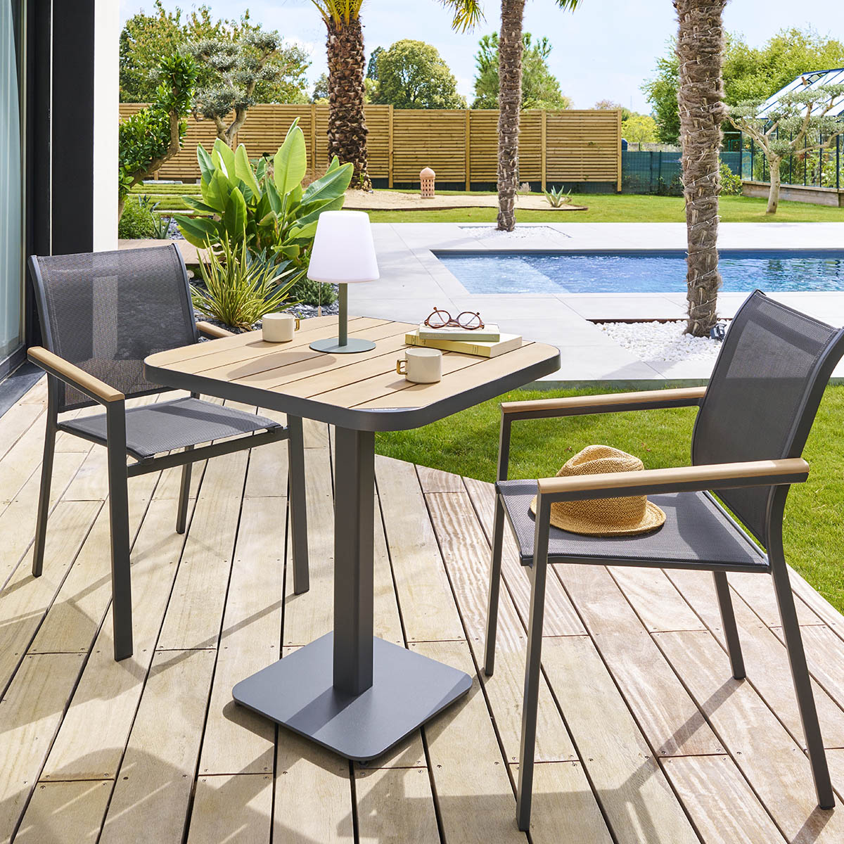 Table D'appoint Jardin Greensboro 40x40 Cm - Acier Epoxy Graphite - Pliable
