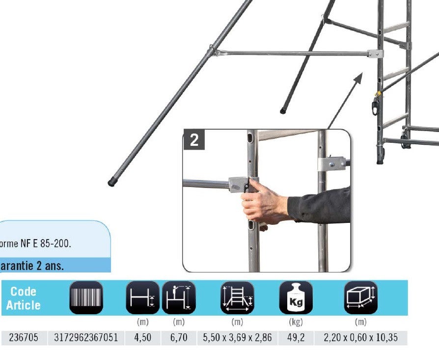 Echafaudage pour hauteur de travail 6m70 STEN XL 6.70M Centaure - 5