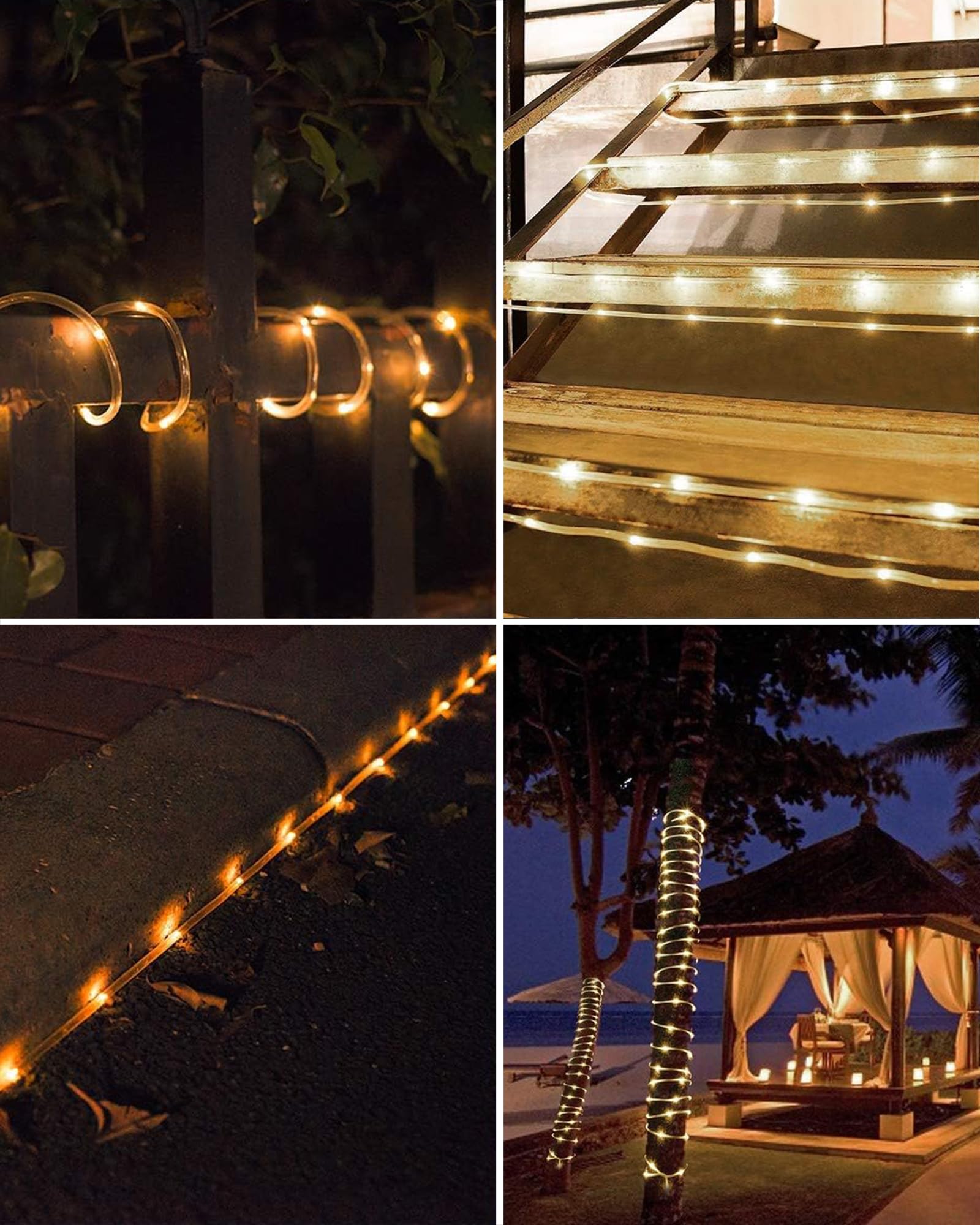 Guirlande Solaire Extérieur Tube, 12m 100 LED Guirlande Lumineuse Solaire 8 Modes, Etanche, Décoration pour Jardin, terrasse, Balcon (Blanc Chaud) - 6