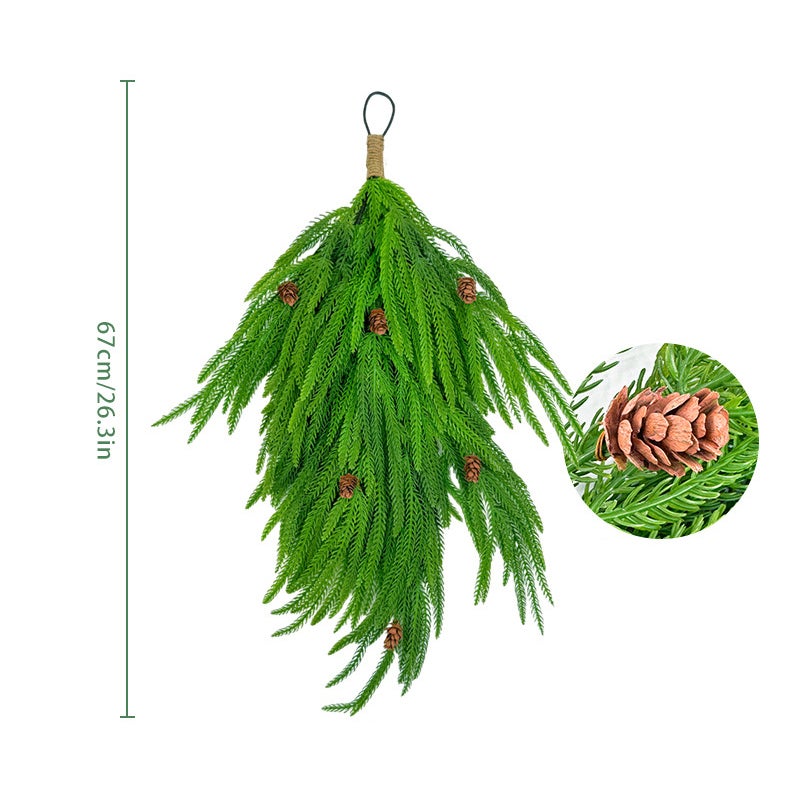 Décoration d'aiguille de pin artificielle simulée, 5 pièces, pomme de pin verte, colle douce, rotin suspendu au mur, 67cm - 2