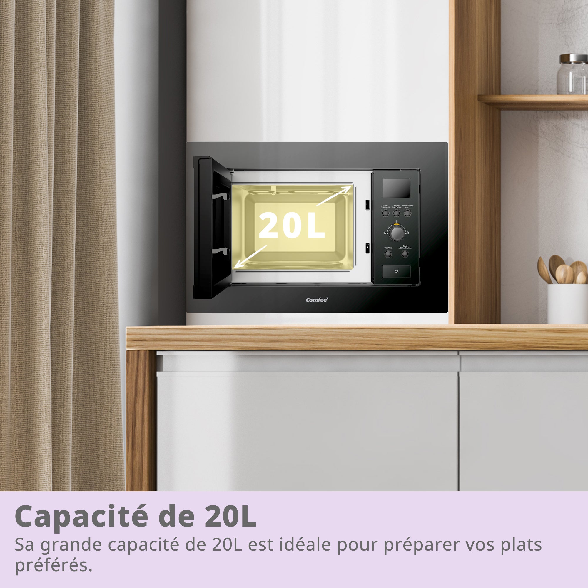 Micro-ondes encastrable COMFEE CBMAG820BJL-BK - 800W - Grill 1000 W - L59,5 x H38,8 x P34,35 cm- 20L - Noir - 2