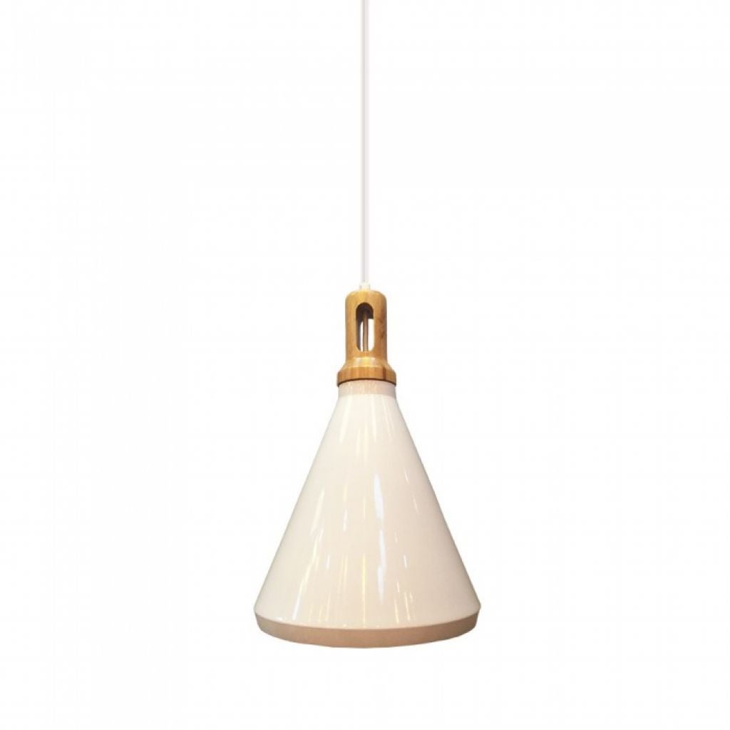 Żyrandol metalowy LED z uchwytem na żarówkę E27 (maks. 60 W), kolor biały, podstawa drewniana