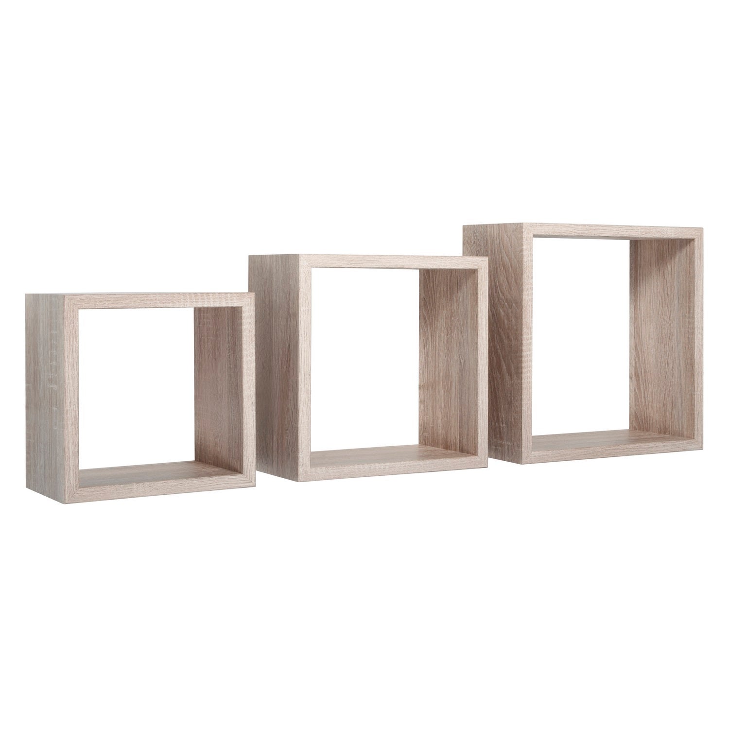 Ensemble de 3 étagères murales, cubes décoratifs, étagères cubiques, cubes muraux, chêne Sagerau, 35x35, 30x30 et 25x25 cm de profondeur 15,5 cm - 6