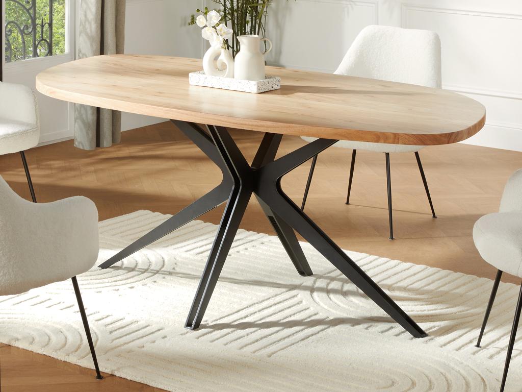 Table à manger 8 personnes en bois d'acacia et métal - Naturel et noir