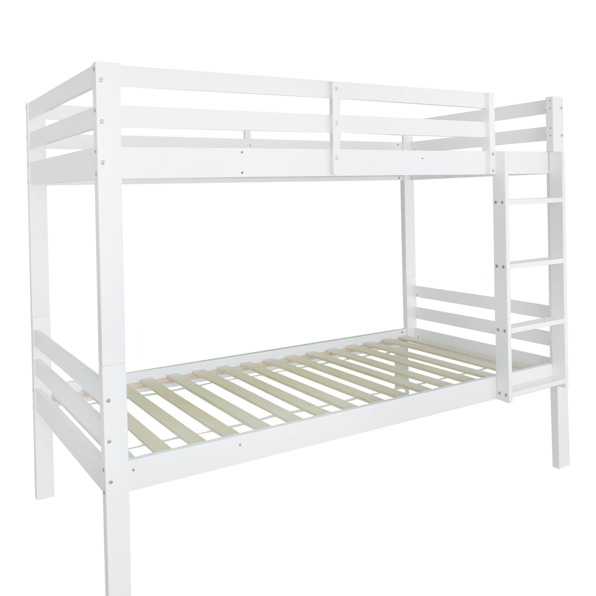 Lit superposé pour enfants avec échelle d'angle à trois niveaux et protection contre les chutes, cadre en pin, blanc, 90x200cm - 6