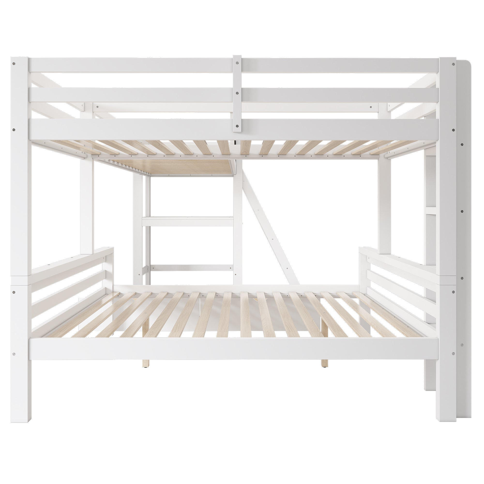 Lits superposés 140 x 200 cm + 2 x 90 x 200 cm avec bureau et 2 tiroirs - Bois massif - Blanc(sans matelas) - 8