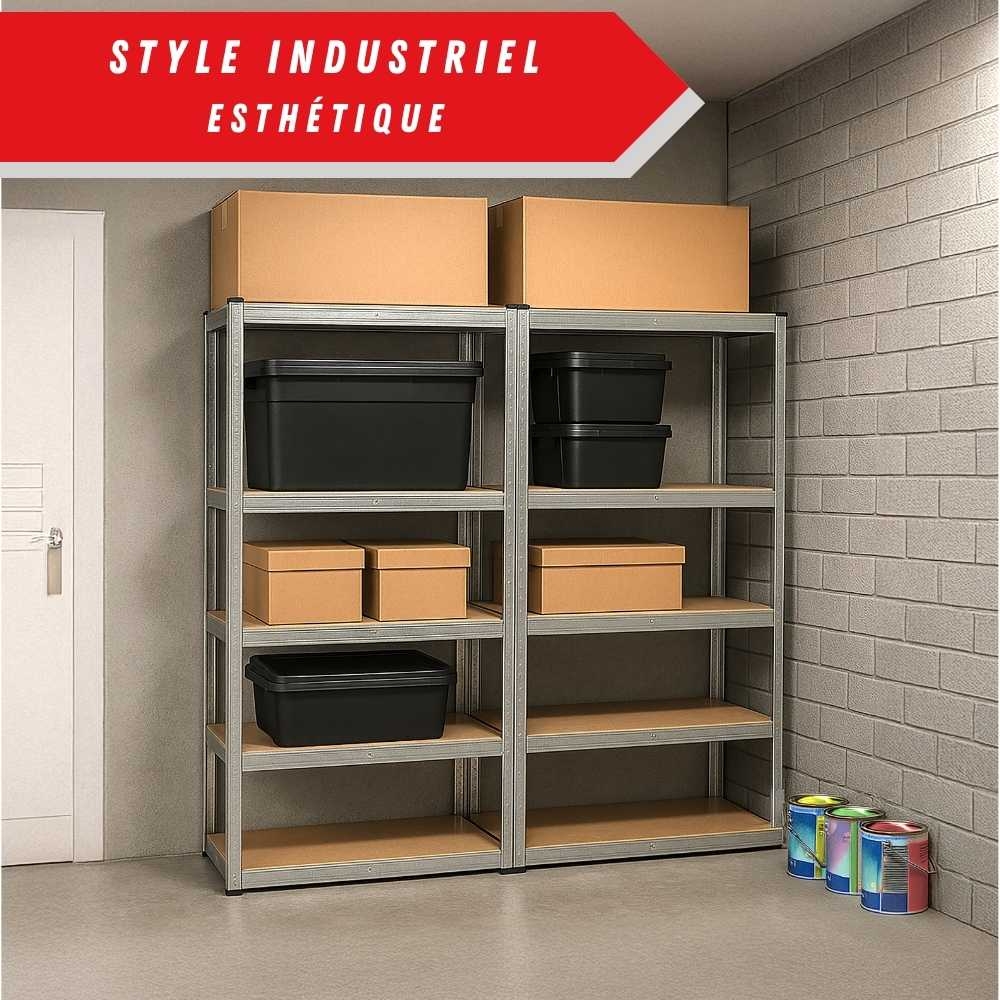 Étagère garage métallique 5 niveaux L180×P40xH180 cm : Robuste, modulable, montage facile par clips sans vis - 40 cm - Gris - 3