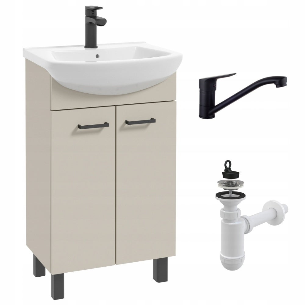 Szafka Łazienkowa z Umywalką 50 Kaszmir Beżowy Matowa Stojąca Bateria Obrot