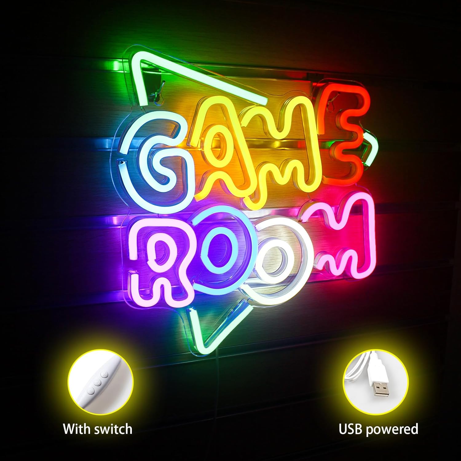 Kolorowy neonowy napis do GAMEROOM, dekoracja ścienna LED Neon, zasilanie przez USB, idealny do sypialni, na ścianę artystyczną, do salonu i baru. - 3