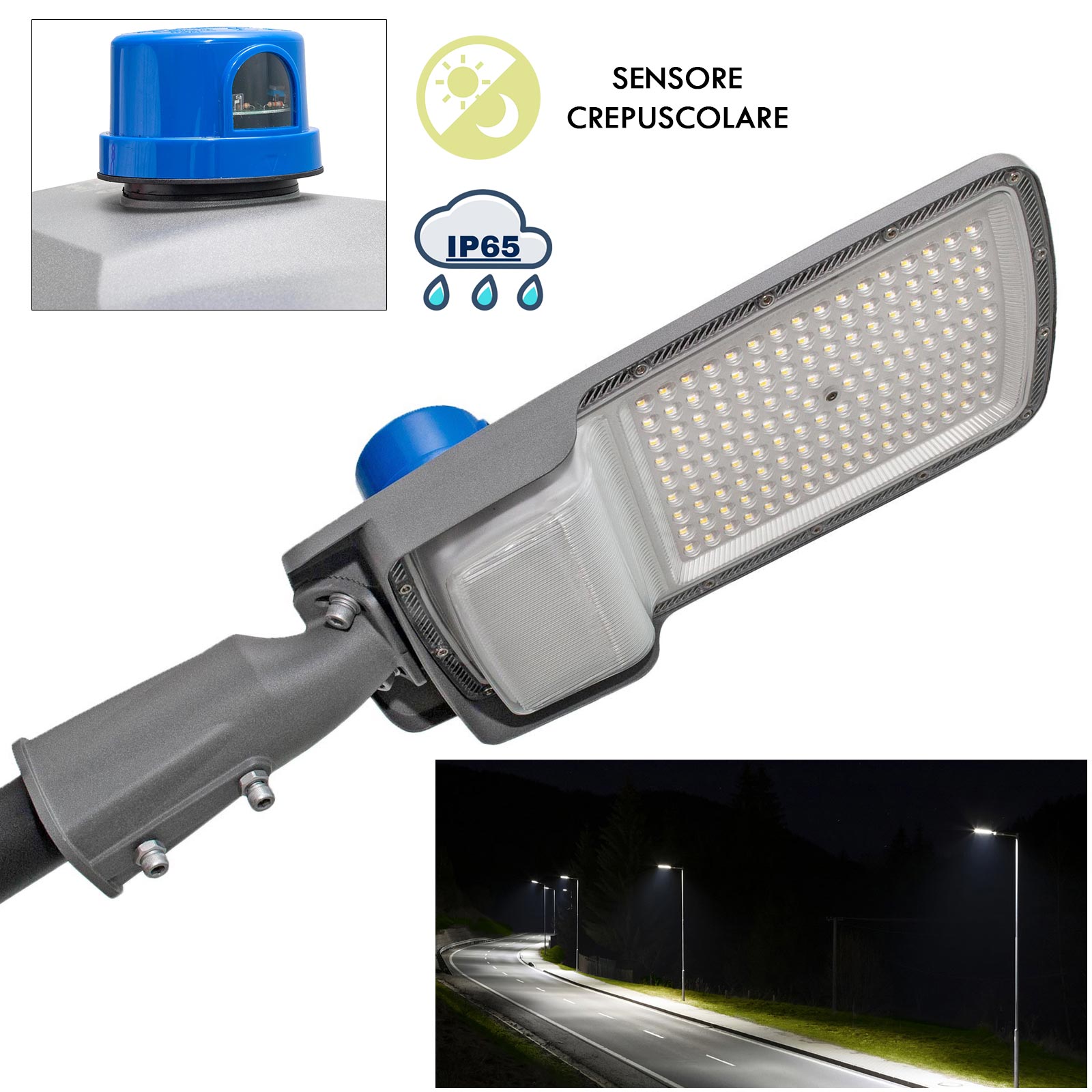 Planetitaly  Farola Led Exterior Ip65 Con Sensor Crepuscular, 100 W, 6500 K, Alta Eficiencia, Luz Para Caminos De Jardín, 230 V Gris , Leroy Merlin