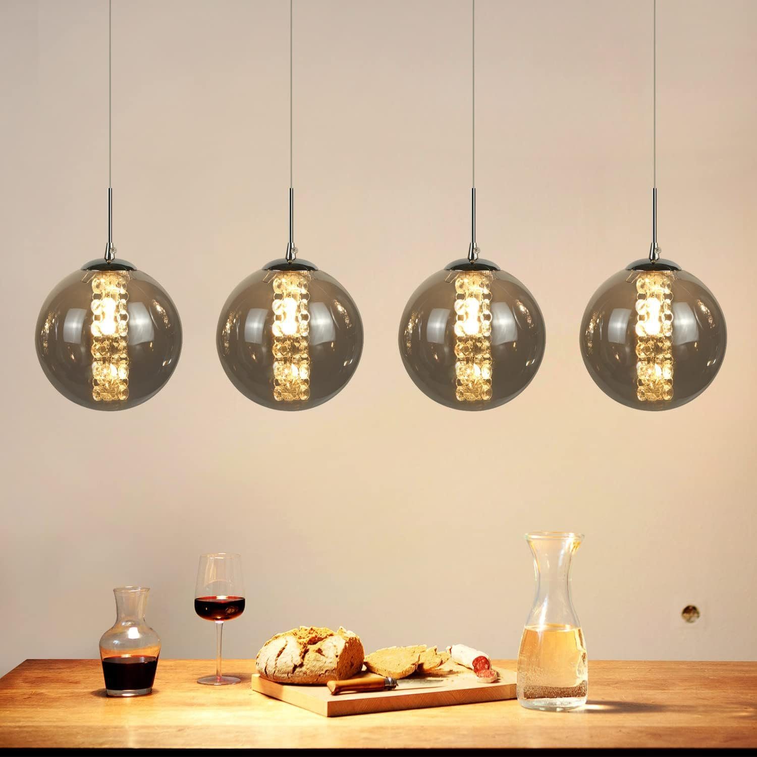 NETTLIFE Szara szklana lampa wisząca o średnicy 70 cm G9 z regulacją wysokości 4 kolorowe lampy lampa stołowa do s