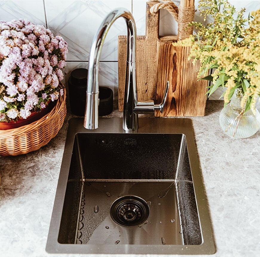 Fregadero de cocina marmara grafito cepillado, 1 seno, acero inoxidable, 48x37,5