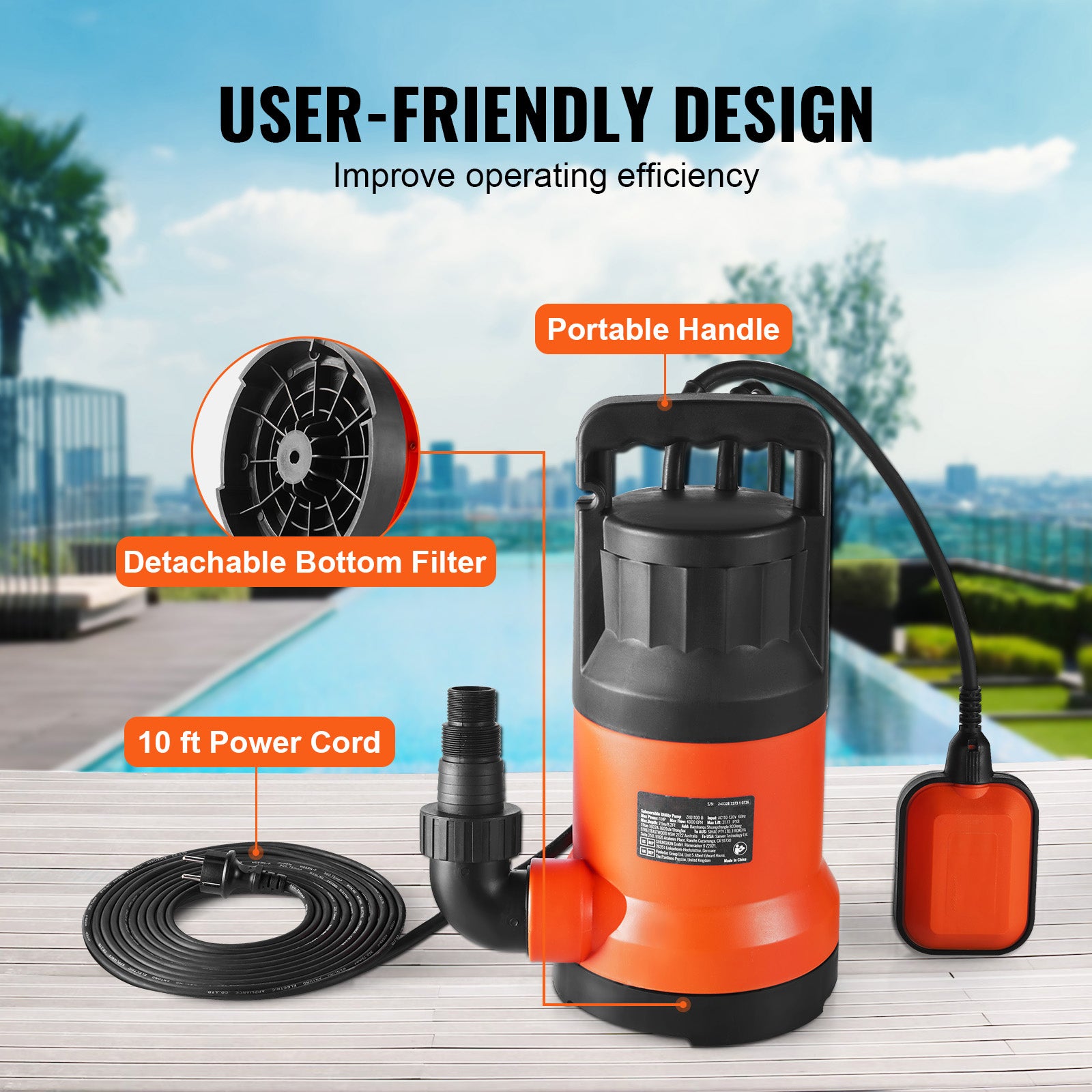 Pompe utilitaire submersible SucceBuy 400 W, 2510 GPH, pompe de puisard à haut débit avec tête de 26 ft et cordon de 10 ft - 7