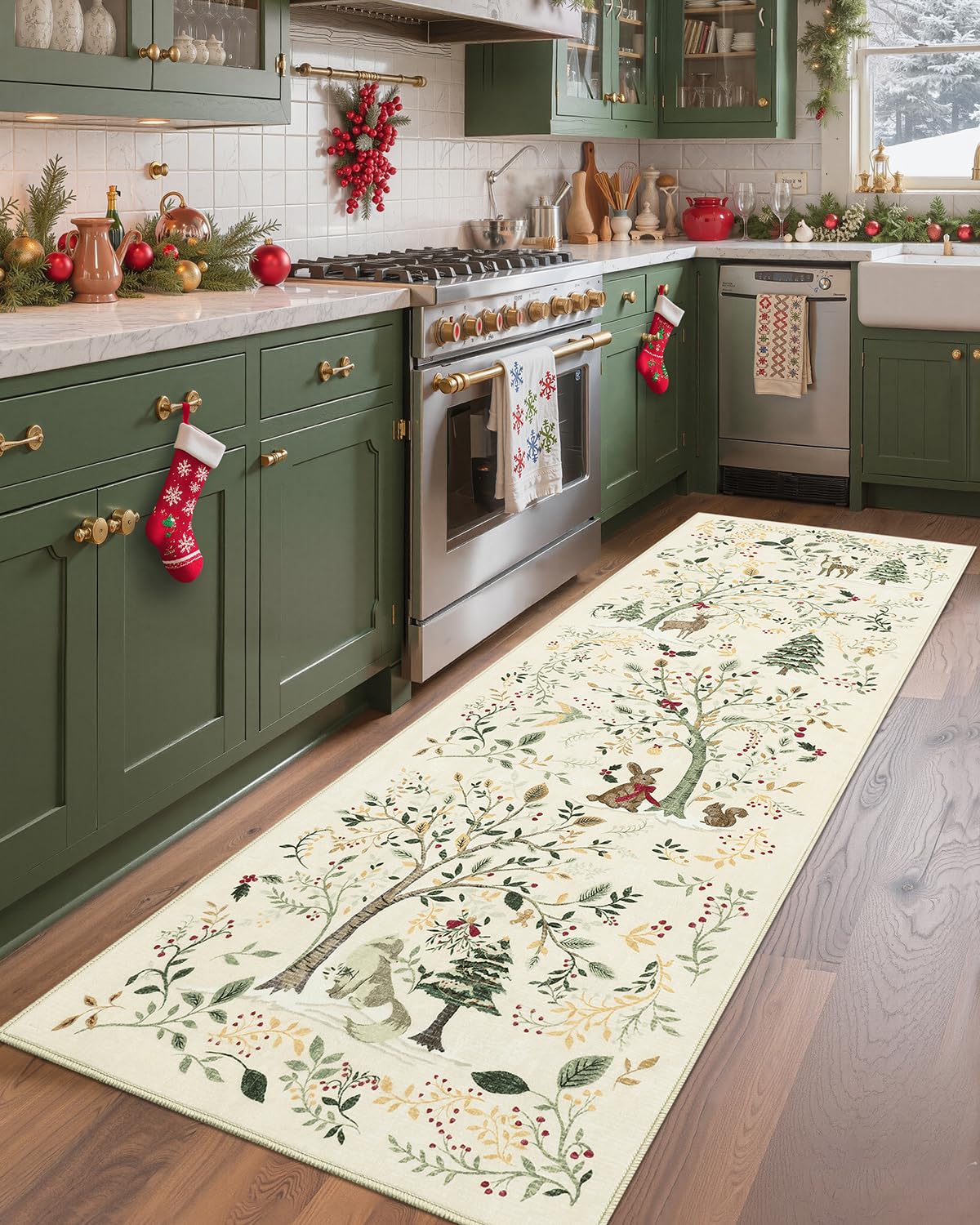 Felpudo navideño antideslizante para entrada, ideal para dormitorios, salones y cocinas, 80 x 160 cm.