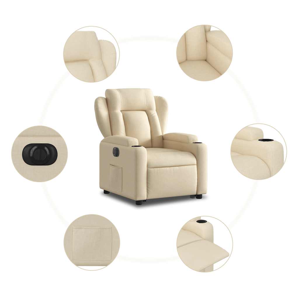 Fauteuil inclinable électrique crème tissu - 8