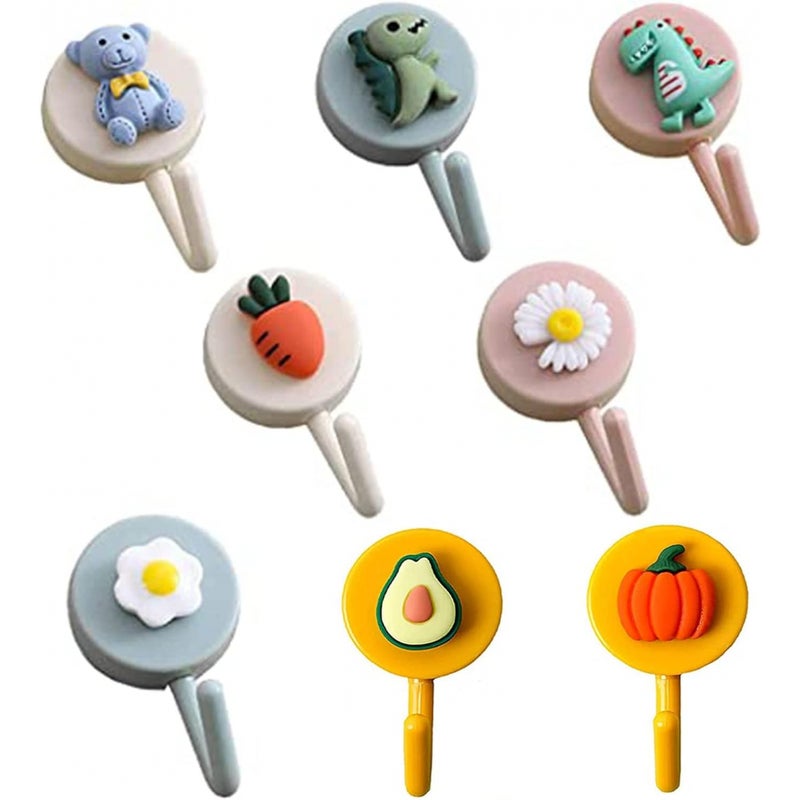 8 sztuk samoprzylepnych haczyków ze wzorem, haczyk samoprzylepny z kreskówek, uroczy haczyk samoprzylepny, haczyki samoprzylepne na ścianę ze zwierzę