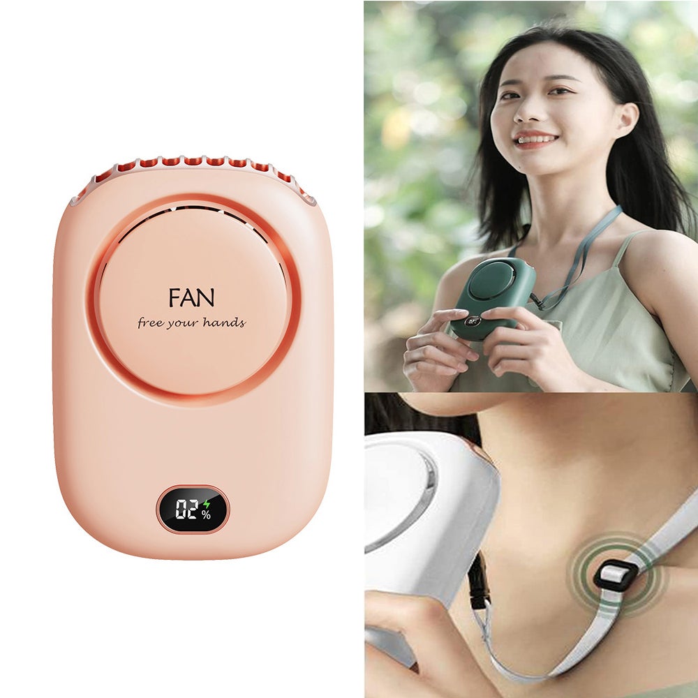 Przenośny wentylator na szyję z regulowaną smyczą i podstawką, osobisty wentylator bez użycia rąk, ładowany przez USB, z 3 prędkościami wiatru