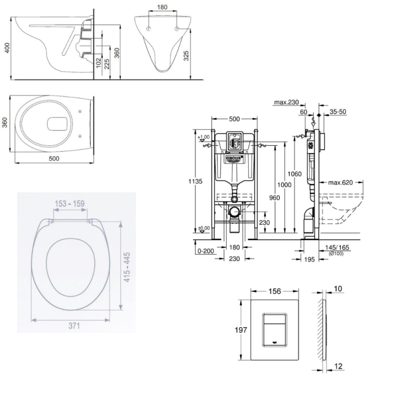 Grohe Pack WC Bâti Autoportant Rapid SL + WC suspendu Jika Neo avec abattant + Plaque chrome (ProjectS-LinePro-1) - 5