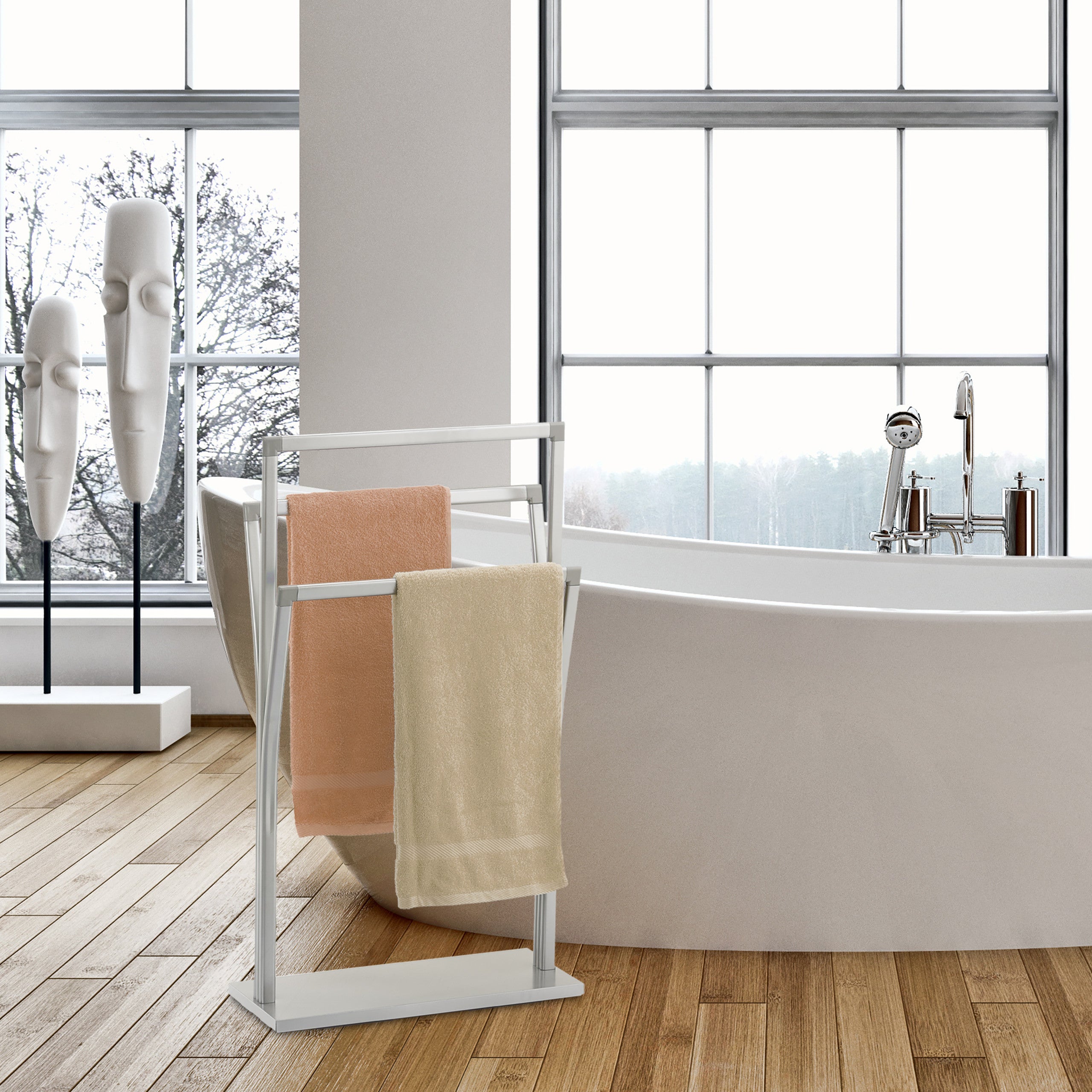 Portasciugamani Da Terra Relaxdays - 3 Barre, Acciaio Inox Cromato, 86x50x20 Cm, Argento - Foto 4