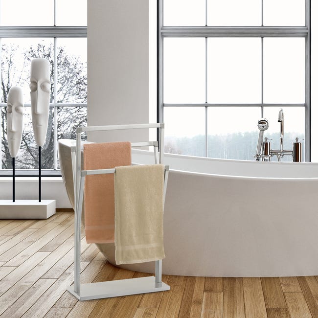 Portasciugamani Da Terra Relaxdays - 3 Barre, Acciaio Inox Cromato, 86x50x20 Cm, Argento - Foto 4