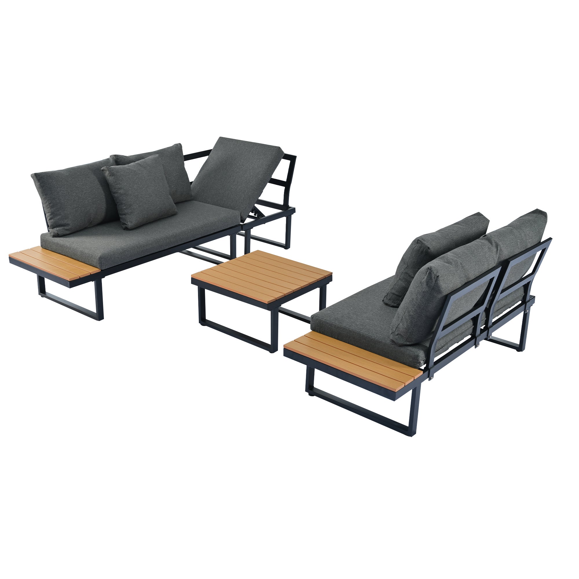 Ensemble de jardin d'angleavec fonction d'inclinaison réglable (5 niveaux réglables, jusqu'à 55°) et table basse, Gris + Noir - 8