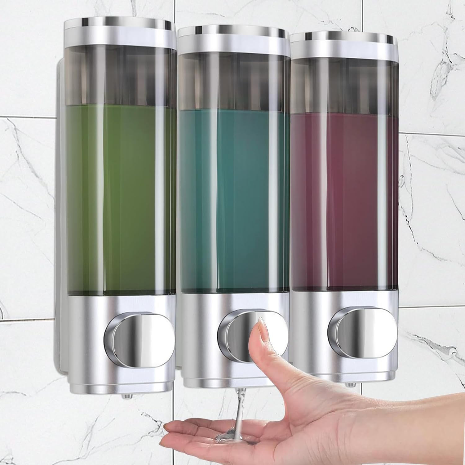Dispenser Di Sapone Da Parete, 2 Pz. Portasapone Ricaricabile Da 250 Ml Acciaio Inox E Vetro Marrone Nero Relaxdays 96187957 - 6