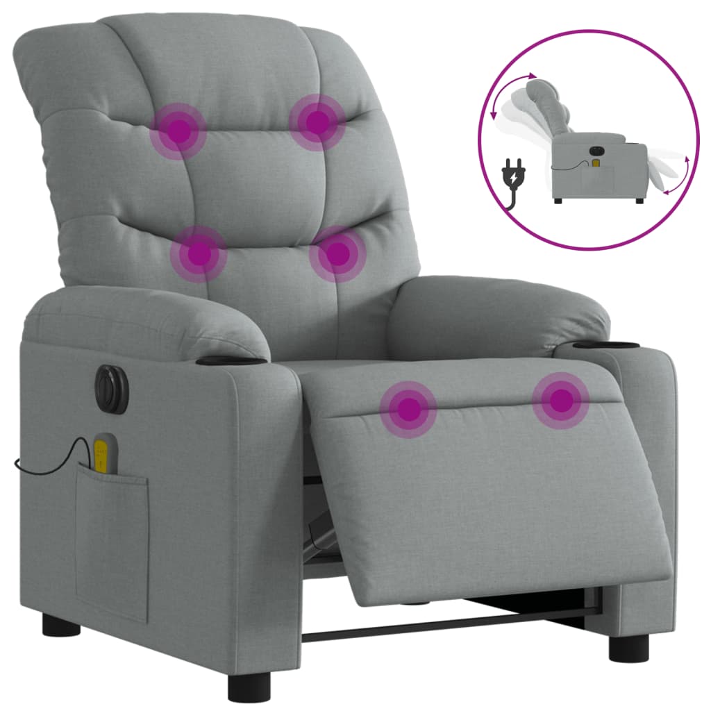 Sillón reclinable de masaje eléctrico | sillón de relax | silla de relax tela gris claro cfw157976