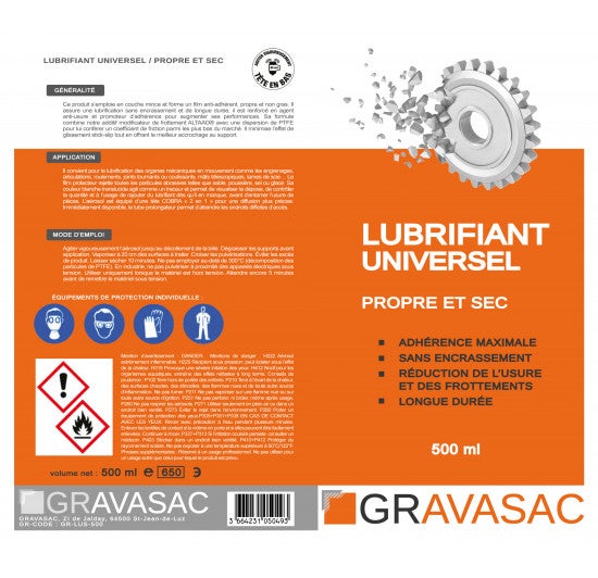 GRAVASAC - Lubrifiant universel / propre et sec - 500 ml - 2