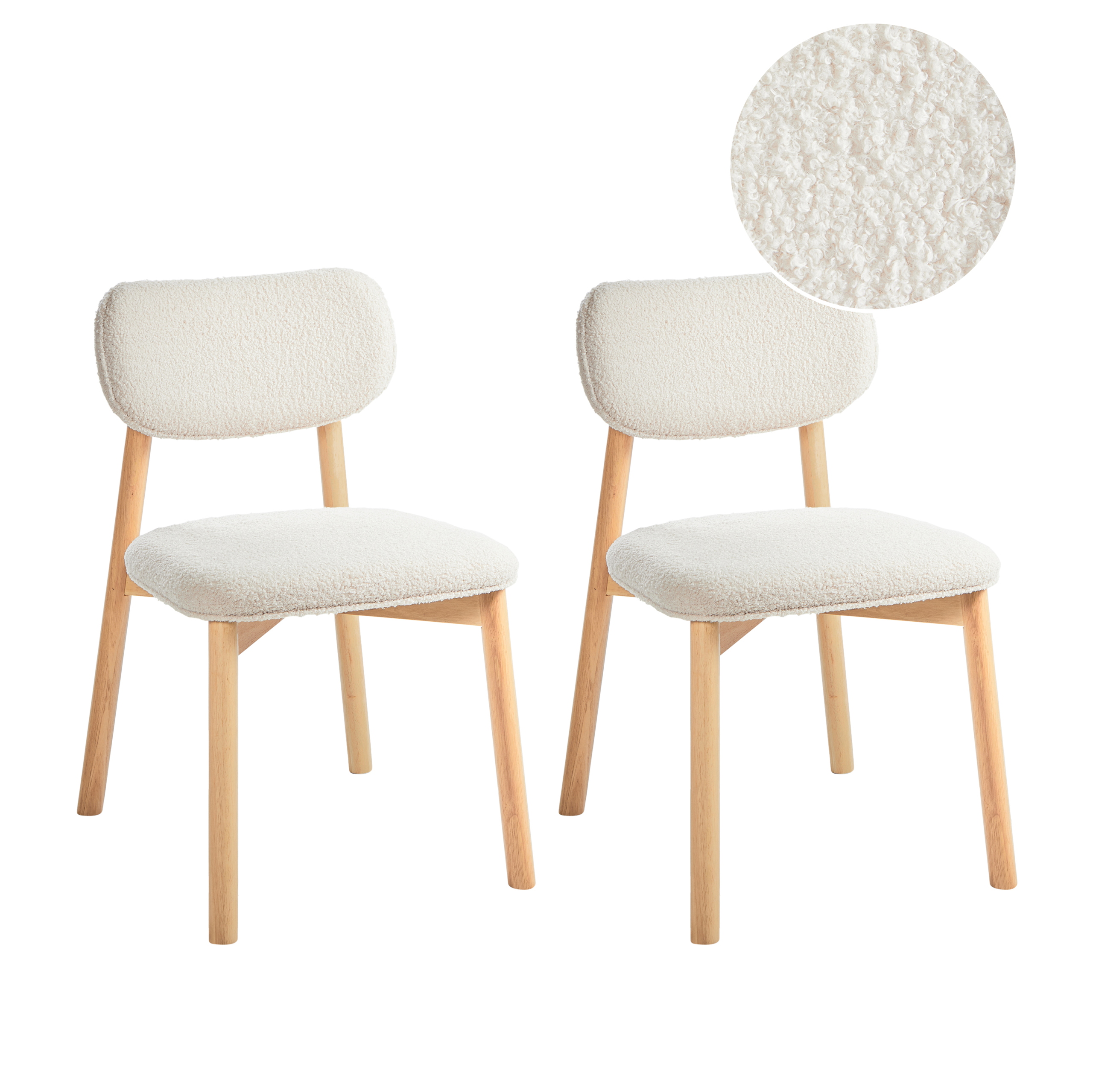 Beliani Conjunto De 2 Sillas De Comedor Mills Bouclé Beige/Claro , Leroy Merlin