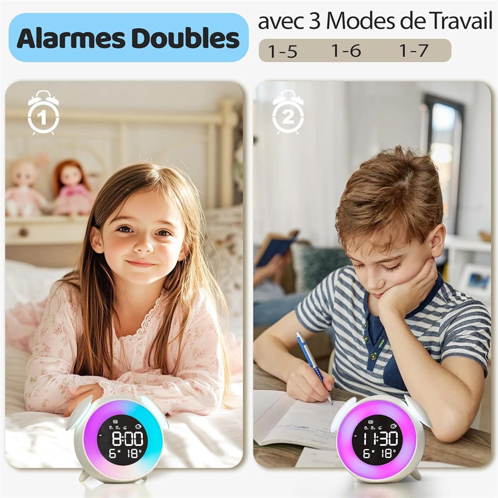 Réveil LED multicolore, mode minuterie coucher de soleil, lampe de chevet, réveil tactile sept couleurs - 6