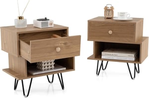 Comodino Tavolino con Cassetto e Scomparto Aperto, Comodino Camera da