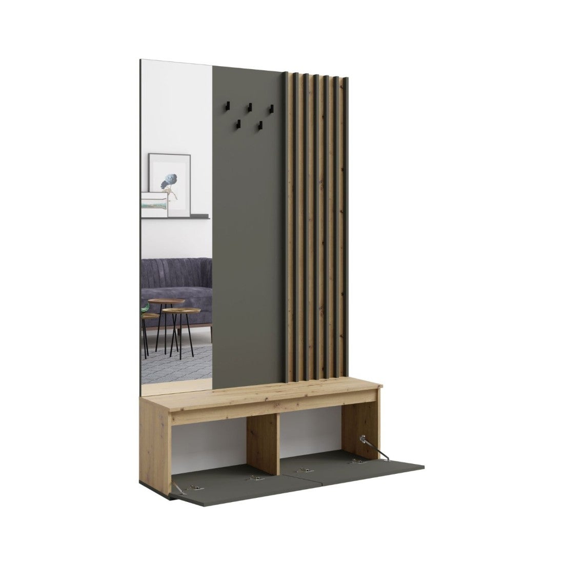 Ensemble meuble d'entrée avec porte-manteau et miroir + commode - Collection NEMO - 4