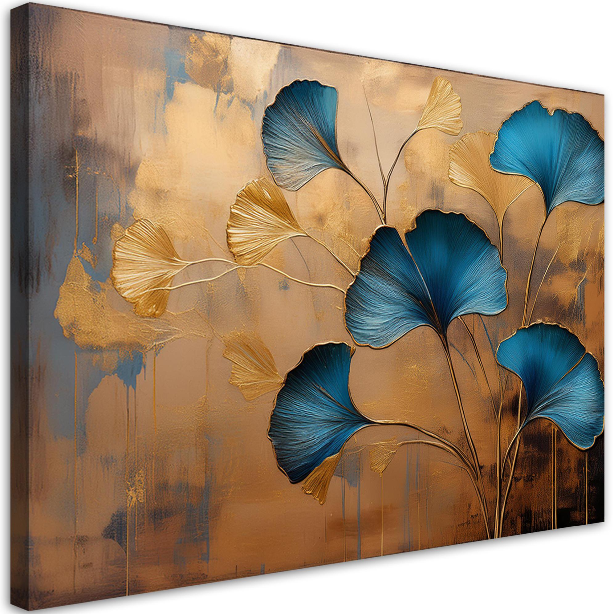 Obraz na płótnie, Kwiaty Ginko Botanika Art Deco 60x40