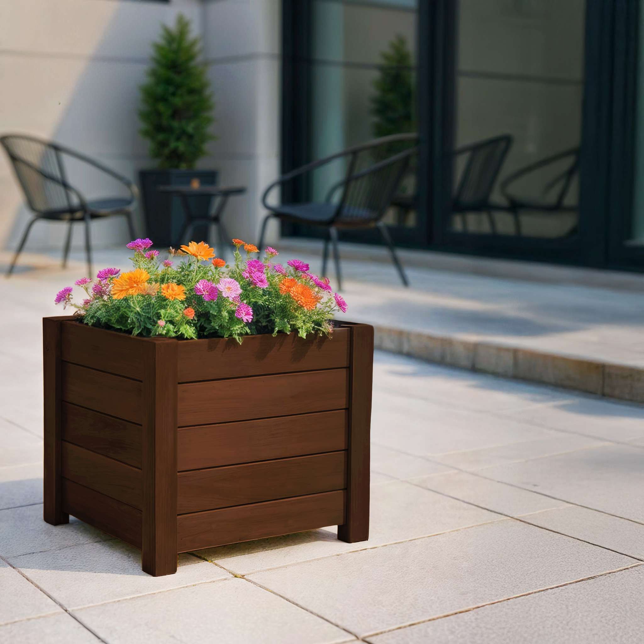 Jardinière BOGATECO en bois | Pot de fleur parfait pour le jardin | Imperméabilisé | Avec Agro-Textile | 39x39x40cm | Marron foncé - 6