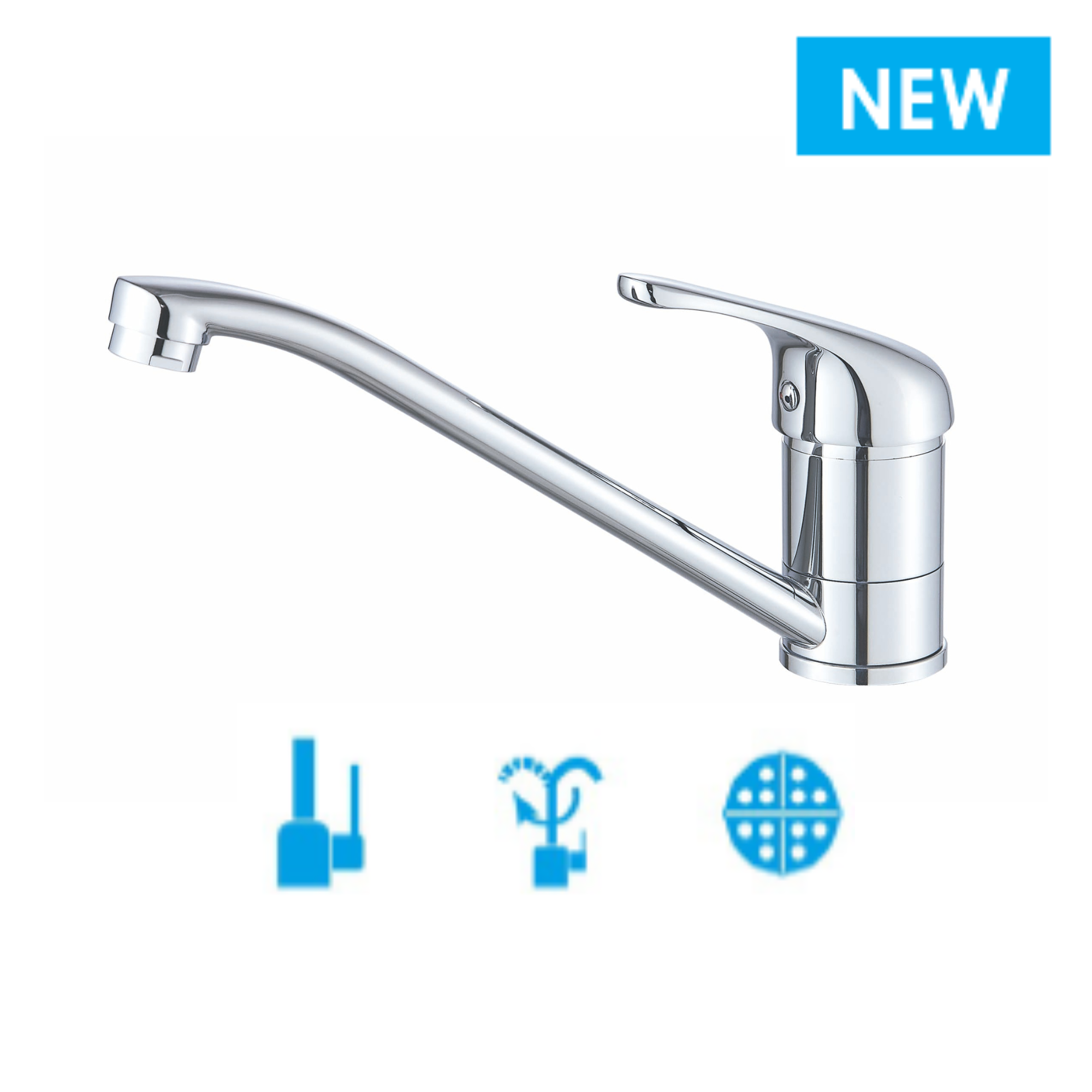 Edesa  Grifo Sl Cromo /B Monomando Caño Bajo Forma Lineal Giratorio 360º Cartucho Cerámico Aireador Anticalcáreo Reductor Caudal 5L/Min Color Inox Cerámico, Leroy Merlin