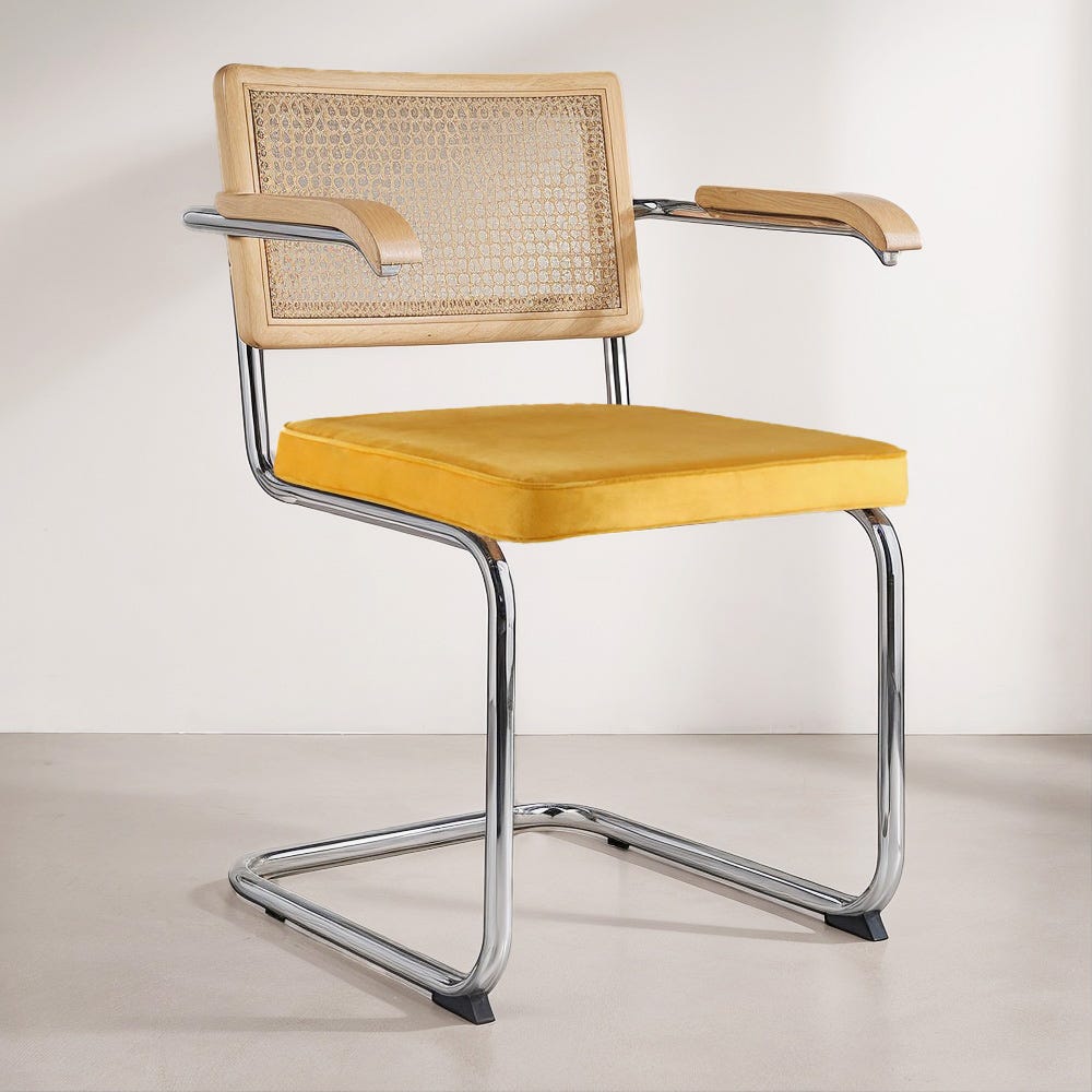 Sedia Rattan Sedia da pranzo con braccioli - Rivestimento in velluto - Legno e ...