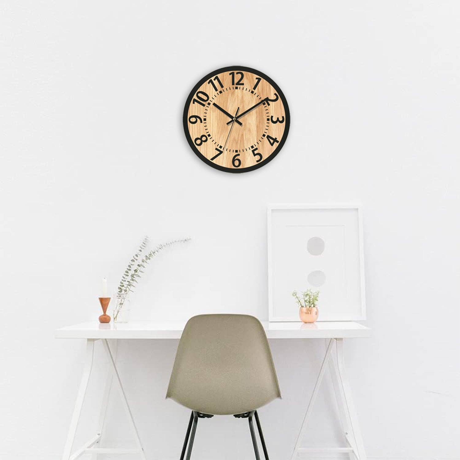 Reloj de pared de madera 34x34 cm, diseño minimalista, silencioso y elegante para salón y oficina - 3