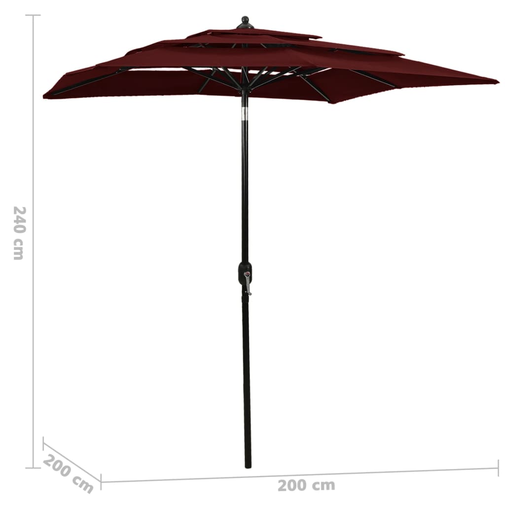 Parasol à 3 niveau x avec mât en aluminium 2 x 2 m bordeaux 02_0008752 - 6