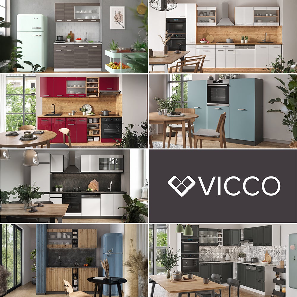 Vicco Kuchnia narożna R-Line, Biały-złoty dąb/Biały, 247 x 237 cm dwukolorowe szafki, BL Dąb - 9