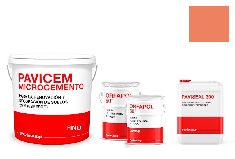Kit microcemento 8 m2 monocomponente para paredes de yeso o pladur - poliuretano satinado-anaranjado