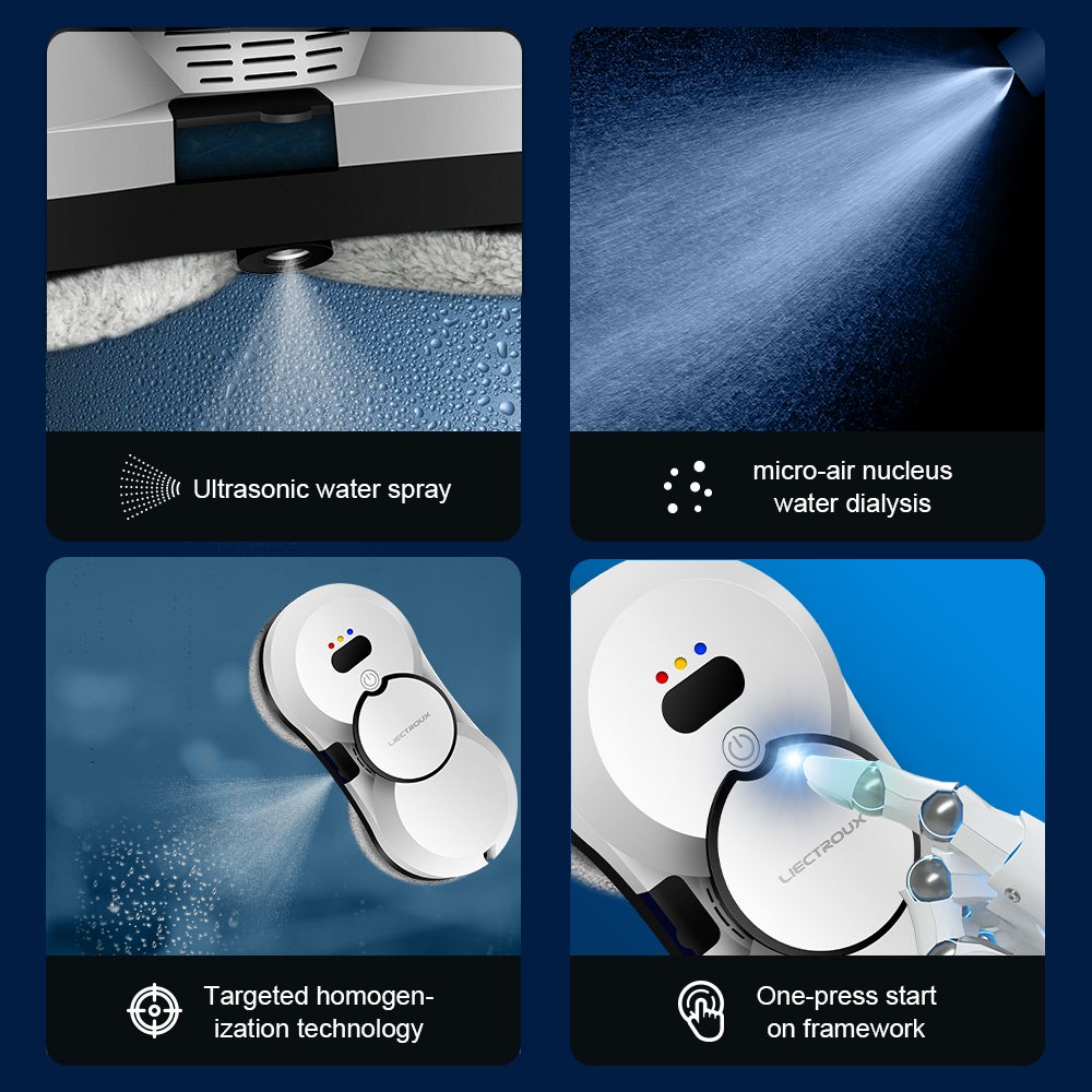 LIECTROUX HCR-10 Negro – Robot Limpiacristales Inteligente Autónomo, 2800 Pa, Depósito 30 ml, Limpieza Automática + 10 Paños Incluidos – Blanco - 7
