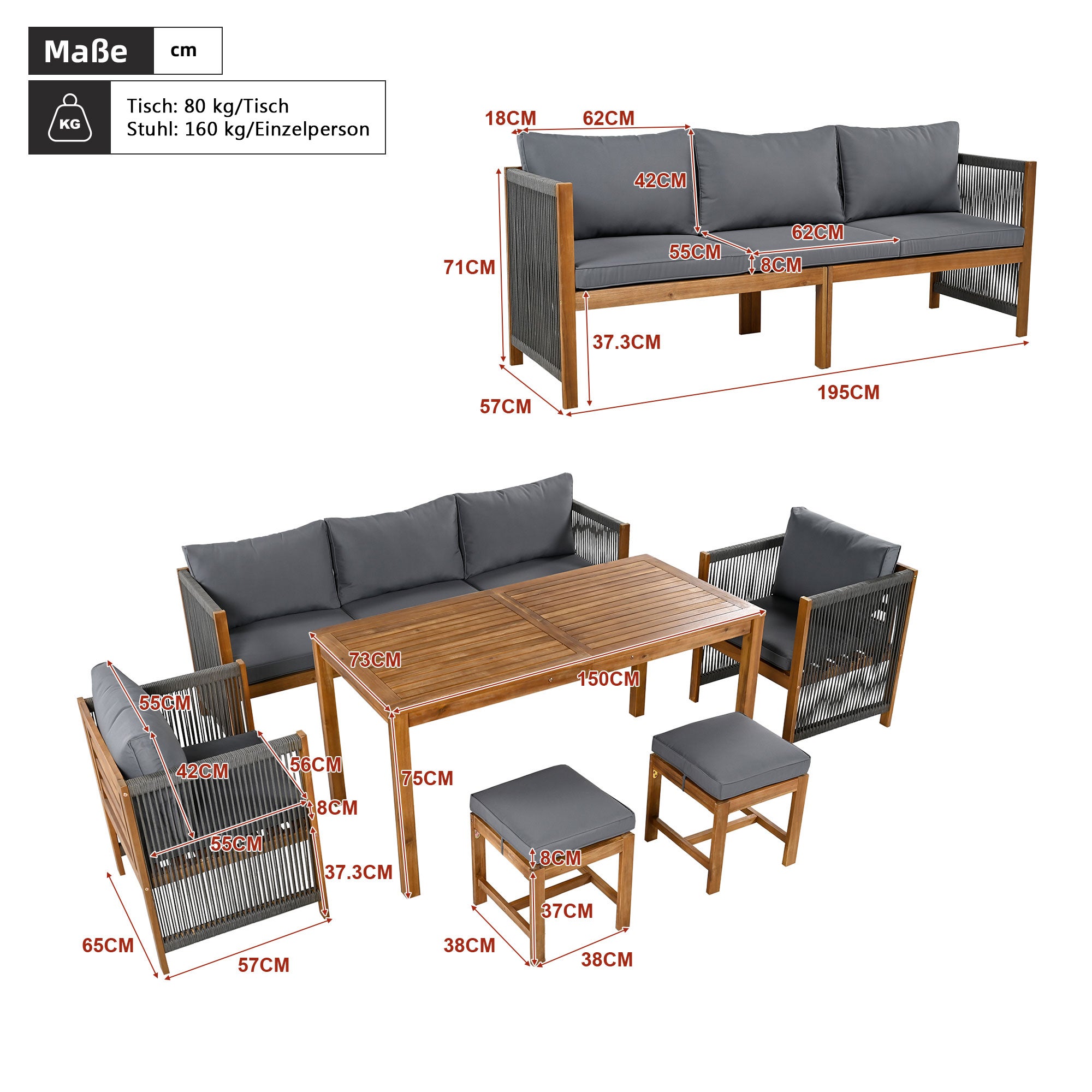 Salon De Jardin 6 Pièces,Ensemble Mobilier De Jardin Avec Canapé, Fauteuils Et Table Basse,Gris - 4